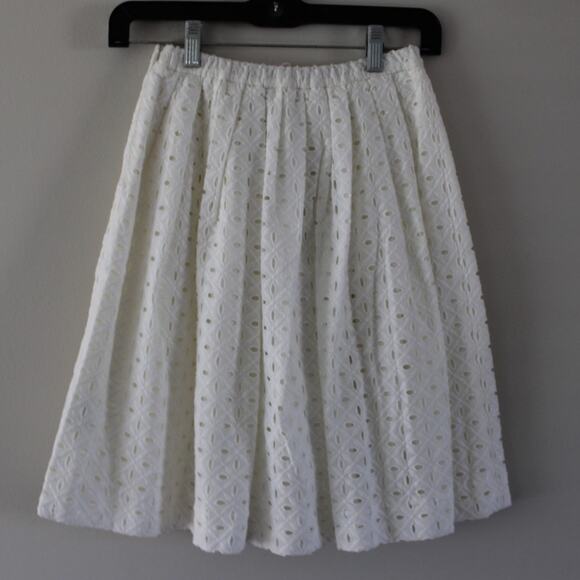 NWT Bonpoint Concert A-Line White Eyelet Embroidered Pleated Skirt 12